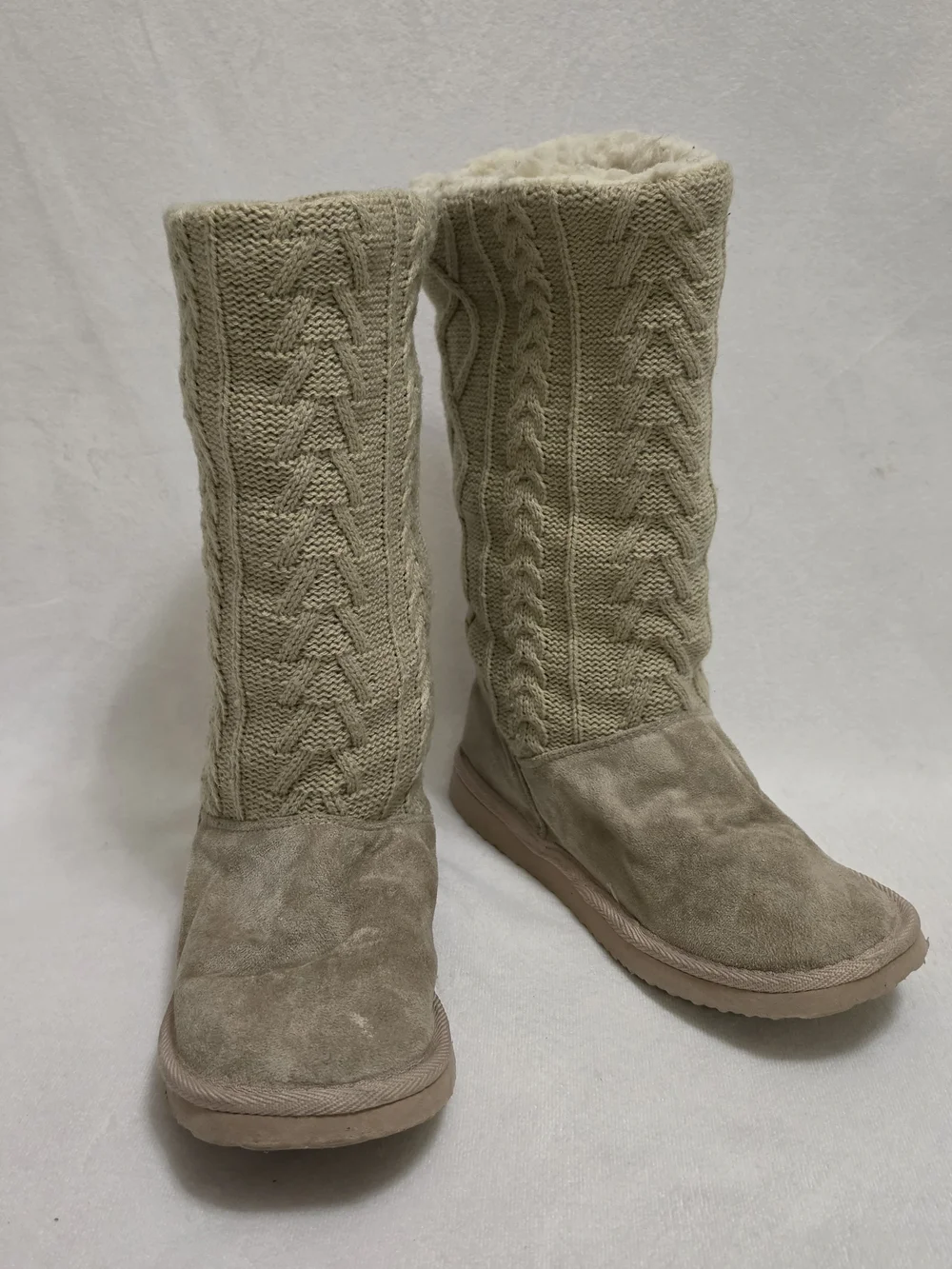 GROOVE Women's Beige Knit Cable Tall Winter Boots Faux Suede Size 9